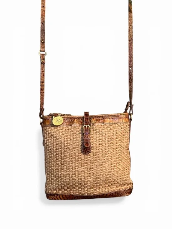 Brahmin Vintage Straw Woven Crossbody Bag Croc Leather Trim Boho Summer - Picture 3 of 9
